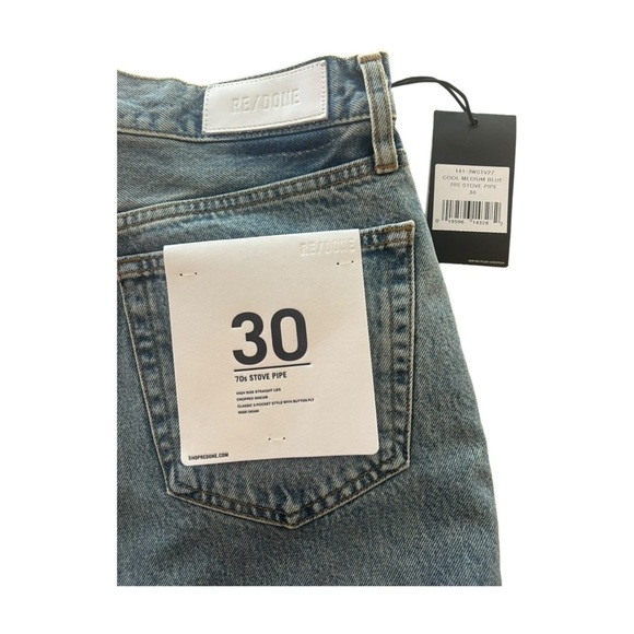 NWT RE/DONE 70s Stove Pipe Button Fly Straight Crop Jeans Medium Blue - Picture 2 of 7